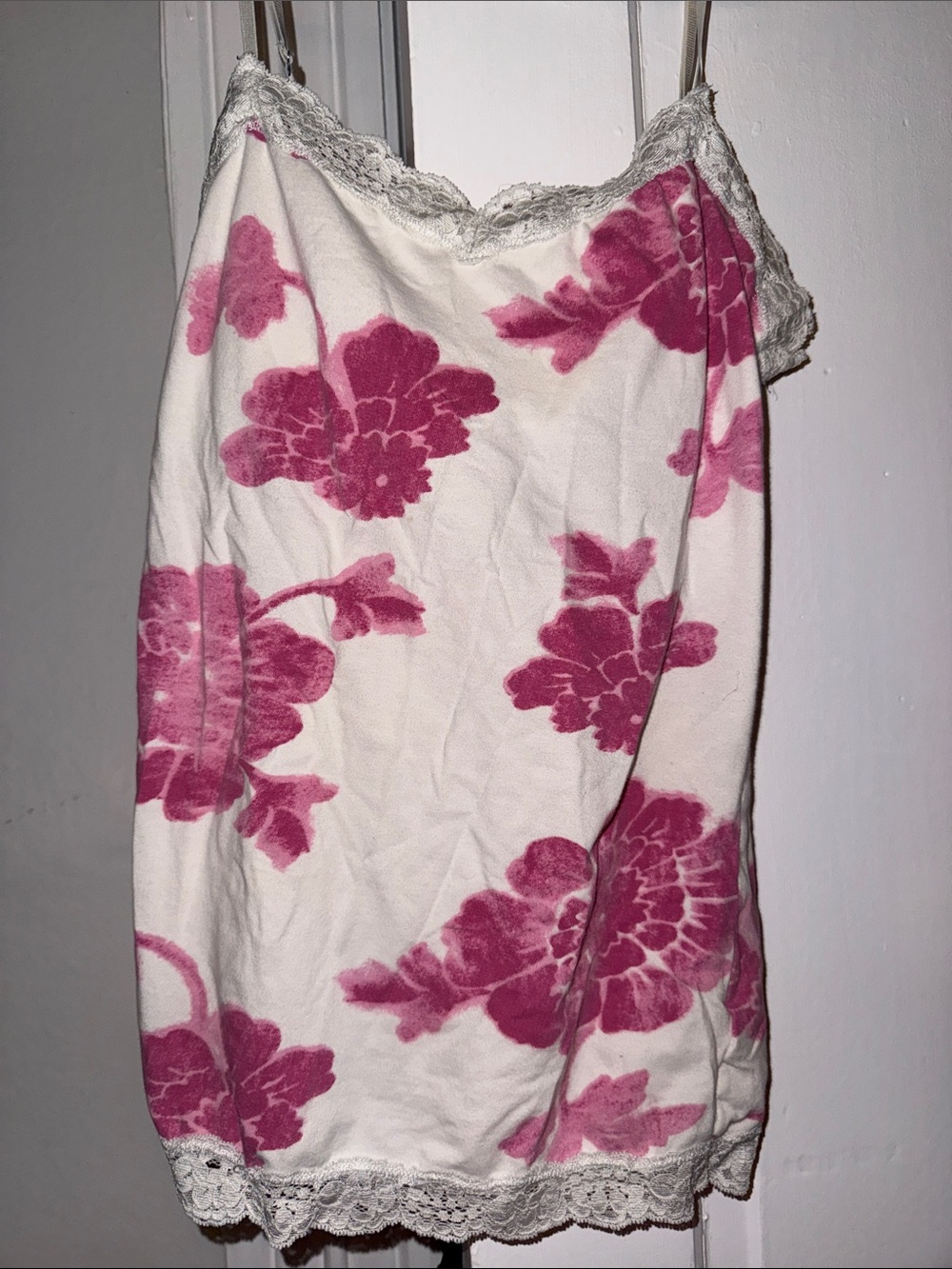 Aeropostale White Tank Top with Pink Floral Print and Lace Trim